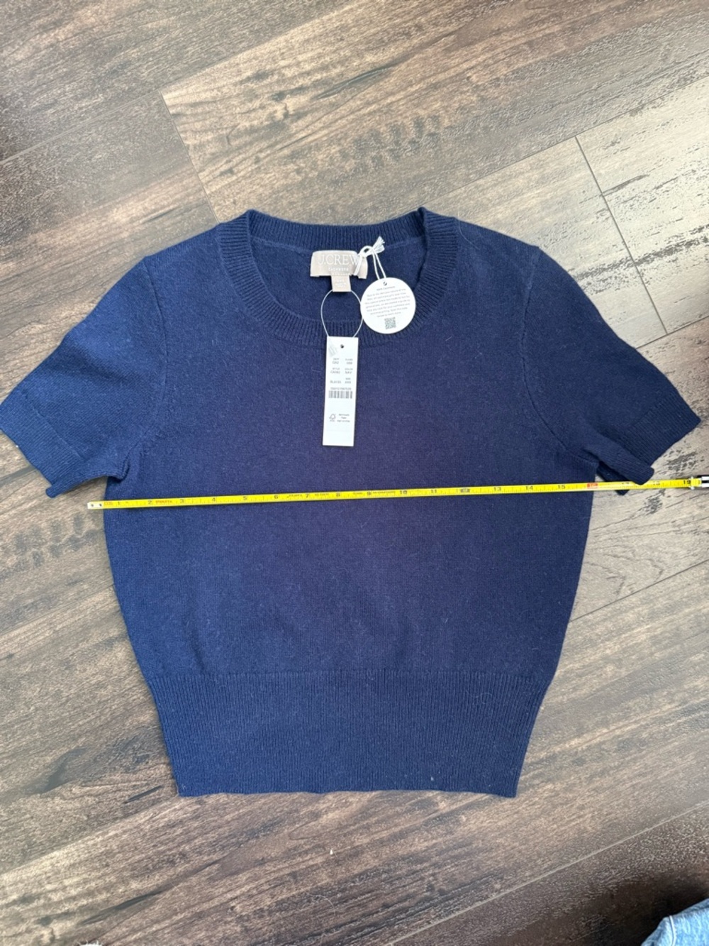 J.Crew Navy Cashmere Shrunken Tee XXS NWT | Cropped Knit Top | Quiet Luxury - Picture 3 of 8